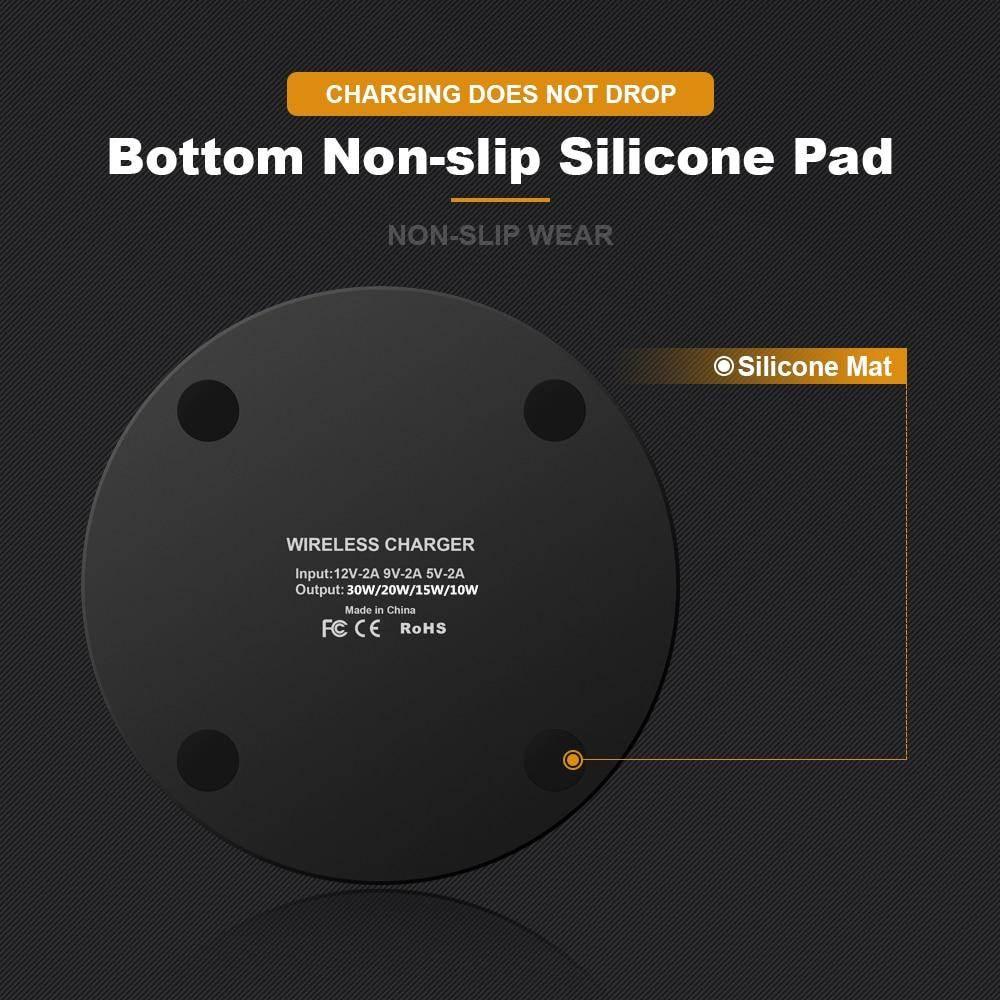 Bottom view of premium wireless charging station with non-slip silicone pad for secure placement