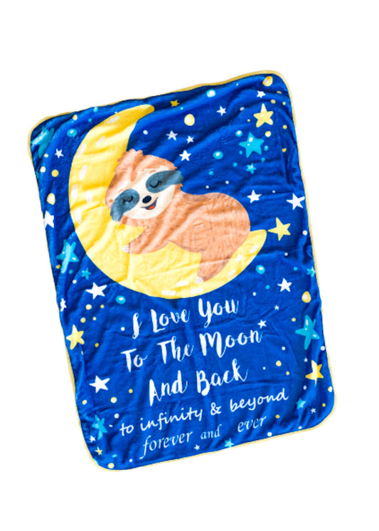 Baby  Minky Sloth Blanket -  Double Layers - I Love You to the Moon - CheepSweepz