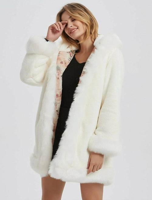 Womens Hooded Faux Fur Collar Coat - CheepSweepz