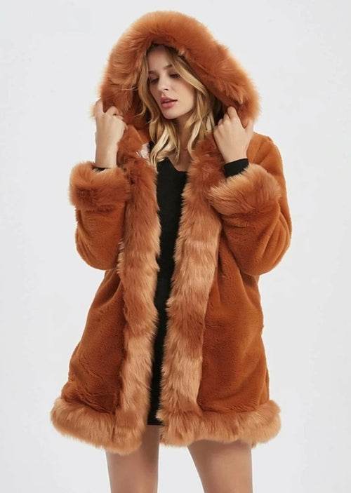 Womens Hooded Faux Fur Collar Coat - CheepSweepz